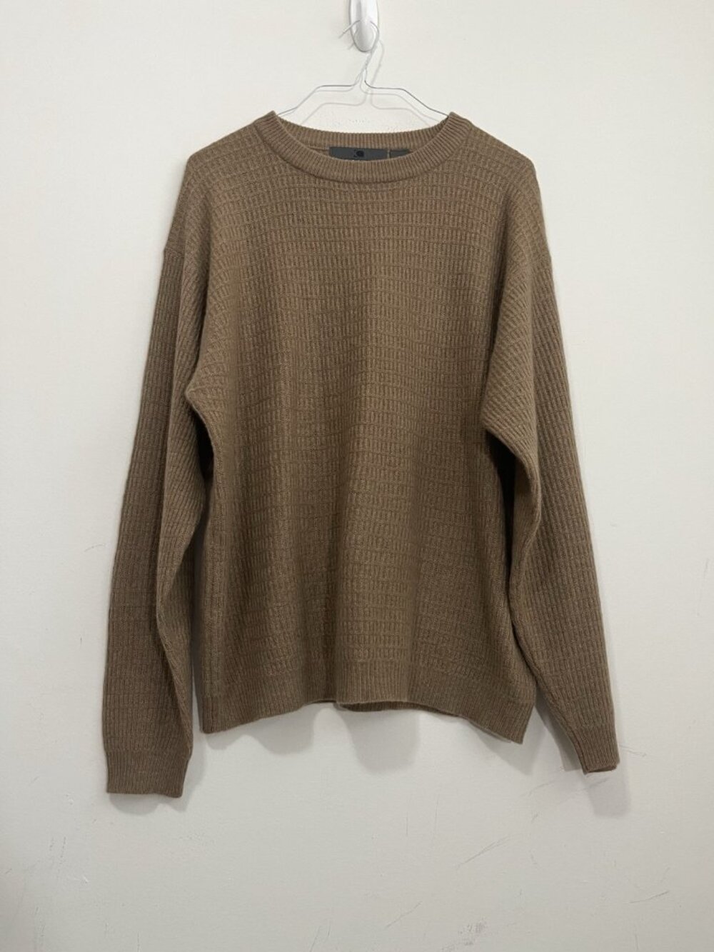 Consensus 100% Cashmere Sweater Waffle Knit Lightweight Crew Neck Mens XL Brown